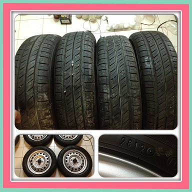 ขายล้อกะทะขอบ14. 4รู100+ยางDunlop165/65/14ปี12 ราคา 2900 บาท