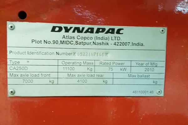 รถบด10ตัน Dynapac CA250-D เอกสารเล่มทะเบียน,รถสวยพร้อมใช้งานเพียง5,000ช.ม.