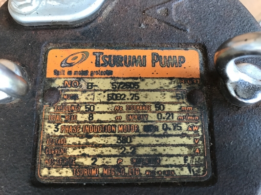 ขายได่โว่ Tsurumi 1HP. 380V made in Japan ใบดูดโคลน ขนาดท่อ 2นิ้ว สภาพสวยมากเดิมๆ วิ่งนิ่ม พร้อมใช้งาน ขายได่โว่ Tsurumi 1HP. 380V made in Japan ใบดูดโคลน ขนาดท่อ 2นิ้ว สภาพสวยมากเดิมๆ วิ่งนิ่ม พร้อมใช้งาน