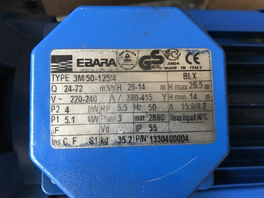 ขายปั้มน้ำหอยโข่งหัวปั้มสแตนเลส Ebara 5.5HP. 380V made in Italy ขนาดเข้า 2.5นิ้ว ออก 2นิ้ว สภาพสวยมากเดิมๆ วิ่งนิ่ม พร้อมใช้งาน ขายปั้มน้ำหอยโข่งหัวปั้มสแตนเลส Ebara 5.5HP. 380V made in Italy ขนาดเข้า 2.5นิ้ว ออก 2นิ้ว สภาพสวยมากเดิมๆ วิ่งนิ่ม พร้อมใช้งาน
