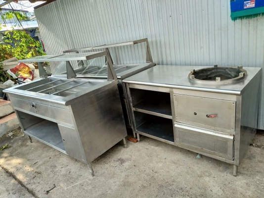 เคาน์เตอร์ สแตนเลส สำหรับ ข้าวแกง 11000 มี 5หลุม และ ก๋วยเตี๋ยว 9500