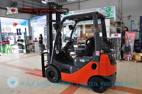 ขายรถโฟล์คลิฟท์มือสอง TOYOTA รุ่น 8FG15-13266 นำเข้าจากประเทศญี่ปุ่น 100\% ไม่เคยใช้งานในไทย