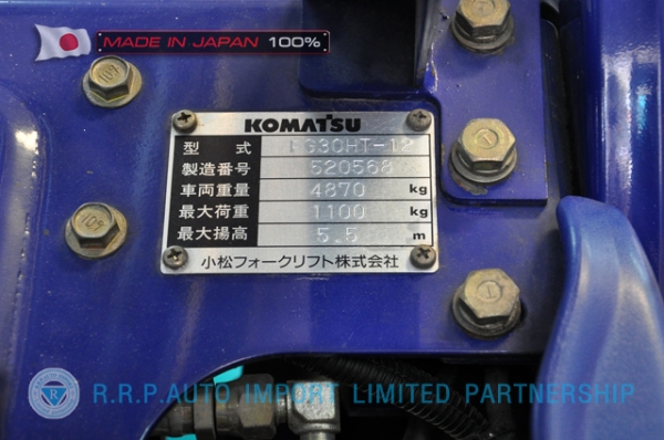ขายรถโฟล์คลิฟท์มือสอง KOMATSU รุ่น FG30HT-12-520568 นำเข้าไม่เคยใช้งานในไทย