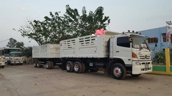 ขายรถพ่วง Hino เครื่อง 344 แรง ปี 57 ดัมพ์สามมิตรแม่ลูก ลูก 3 เพลาแท้