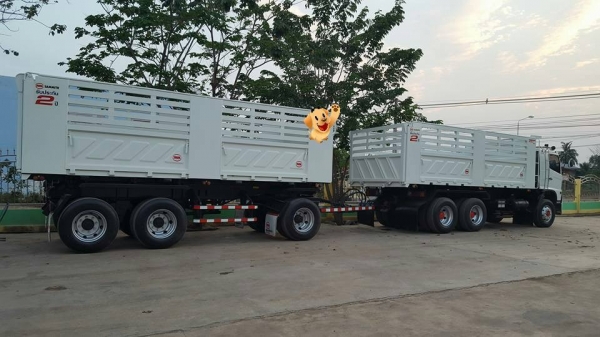 ขายรถพ่วง Hino เครื่อง 344 แรง ปี 57 ดัมพ์สามมิตรแม่ลูก ลูก 3 เพลาแท้