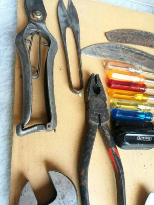 550 บ. ส่งฟรี083-2000058  LINE ID: line832923 A.38   ชุดเครื่องมืองานทำสวนต่างๆ 11 ชิ้น - เคียวโค้งคม 2 อัน (ต้องเปลี่ยนด้ามใหม่ 1 อัน ) - -คราดคม - พลั่วแทงดิน 2 อัน - กรรไกร - กรรไกรตัดแต่ง - ไขควงต่อสวมด้าม 9 อัน - คีมเอนกประสงค์ 2 อัน - ประแจเลื่