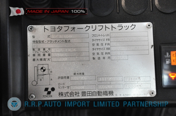 ขายรถโฟล์คลิฟท์มือสอง TOYOTA รุ่น 8FD20-12626 นำเข้าจากประเทศญี่ปุ่น 100\% ไม่เคยใช้งานในไทย