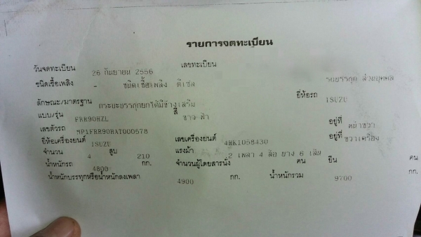 รถอีซูซุ 6 ล้อดั้ม FRR 210 แรงม้า ปี 56. , ( รถวิ่ง 11x,xxx กม. ) สนใจติดต่อ 081 - 6079515