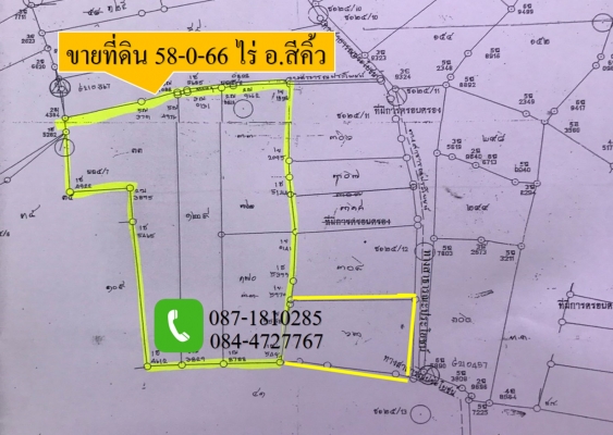 ขายที่ดิน 58-0-66 ไร่ ติดถนน ราคา 350,000 บาทต่อไร่ อ.สีคิ้ว จ.นครราชสีมา