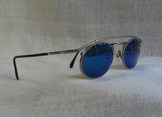 แว่นตาอิตาเลียนแบรนด์หรู แนวสตีมพังค์  เลนส์กระจกฉาบปรอท  หายาก!  Vintage EMPORIO ARMANI handmade in Italy