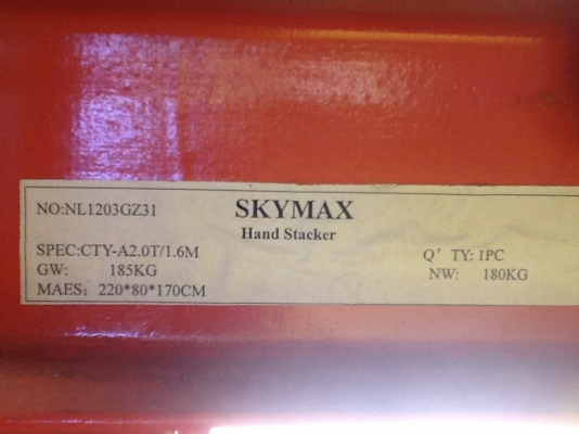 Hand stacker 2000 kg.ยกได้สูง 1.6 เมตร 0833554933