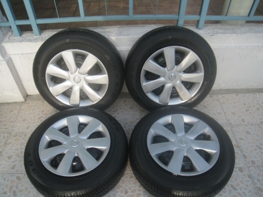 ขายกะทะล้อ nissan march 14" 4/100 +ฝาครอบ+ยางปลายปี12(081-3747940)