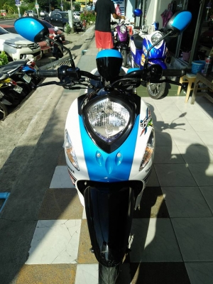 All New Fino FI สีฟ้าขาวดำ ปี 2557 สวยวิ๊ง รุ่นสปอร์ตใหม่ล้ำสมัย