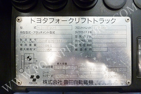 จำหน่ายรถ Forklift TOYOTA 52-8FD25