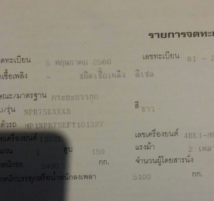 ขาย.ราคา 889,000บ รถ.ปีเดียว.หกล้อ อีซูชุ NPR150ยูโร3 ปี60 ช่วงยาว 5m แอร์ พ.เวอร์ รถห้าง สภาพดีสวยบ