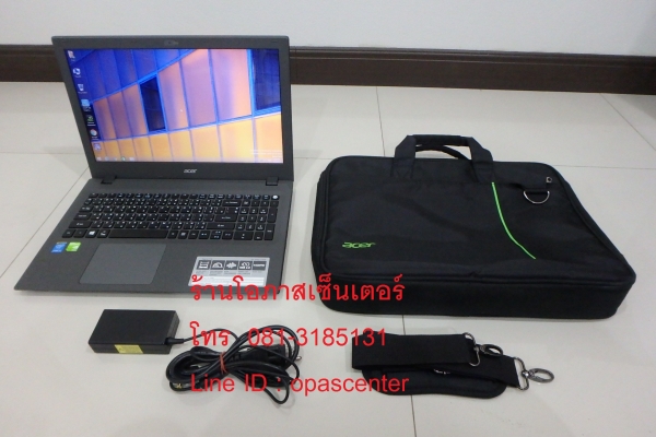 โน๊ตบุ๊ค 15.6 นิ้ว Acer Aspire E5-573G Core i5-5200U Ram8G HDD500GB การ์ดจอ GeForce 940M ที่ชาร์ท กระเป๋า มีประกันศูนย์ 04/2018