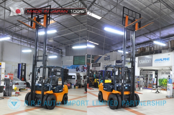 ขายรถโฟล์คลิฟท์มือสอง TOYOTA รุ่น TOYOTA รุ่น 7FD30-18007 นำเข้าจากประเทศญี่ปุ่น 100\% ไม่เคยใช้งานในไทย