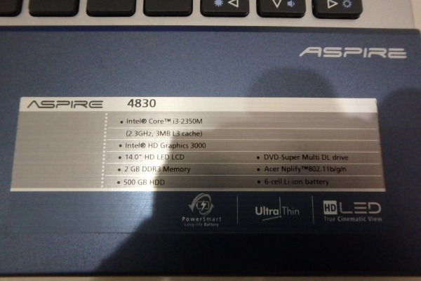 ลดราคา-โน๊ตบุ๊ค Acer Aspire 4830 Core i3-2350U Ram 2G HDD 500GB ที่ชาร์ท กระเป๋า แบตเสื่อม