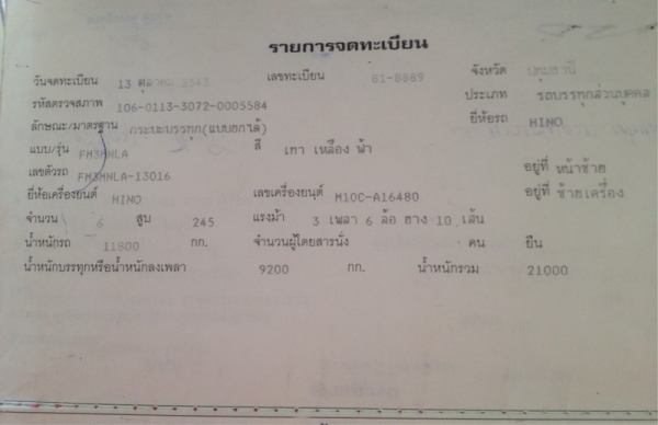 ยกเลิกการจอง HINO FM3M เครื่อง 245 แรง สิบล้อดั๊ม 2 เพลา ปี 2543 กระบะมิเนียม รถพร้อมใช้ ทะเบียนพร้อ