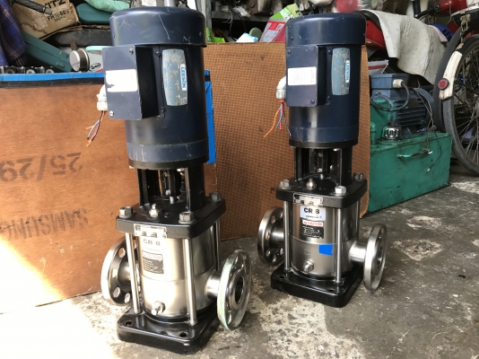 ขายปั้มน้ำแรงดันสูงแบบตั้ง Grundfos มอเตอร์ Leeson 3HP. 3450 rpm. 380V made in USA สภาพสวยมาก วิ่งนิ่ม พร้อมใช้งาน มี 2 ตัวครับ