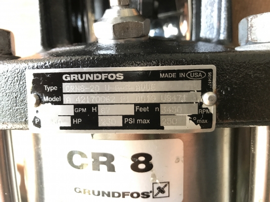ขายปั้มน้ำแรงดันสูงแบบตั้ง Grundfos มอเตอร์ Leeson 3HP. 3450 rpm. 380V made in USA สภาพสวยมาก วิ่งนิ่ม พร้อมใช้งาน มี 2 ตัวครับ