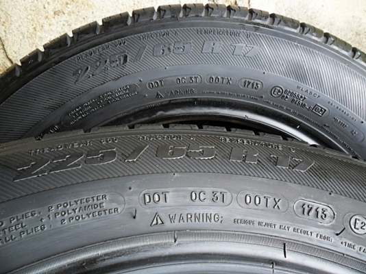 ยาง17 มิชลิน 225-65-17ดอกเกือบ1เซ็น ลงพื้นปี14 เส้นละ550