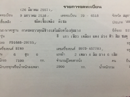 ขายรถ 6ล้อ ช่วงยาว 7.20 ม.กะบะปีเนียม เครื่อง HO7D 195 แรง  สภาพสวยพร้อมใช้งาน ขาย 550,000 บาท