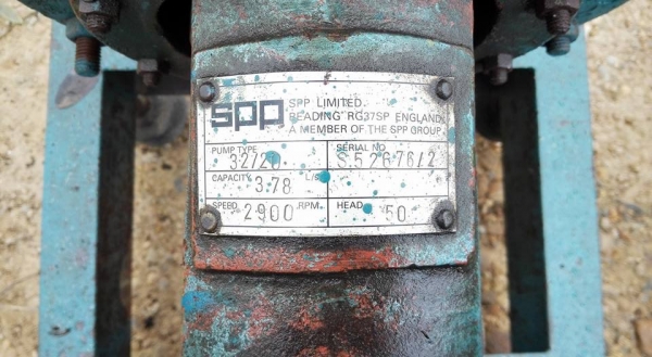 ปั้มน้ำหอยโข่งแรงดัน SPP Made in ENGLAND มอเตอร์ 7.5 HP 2860 RPM 380V ท่อ 2" HEAD 50 m พร้อมใช้