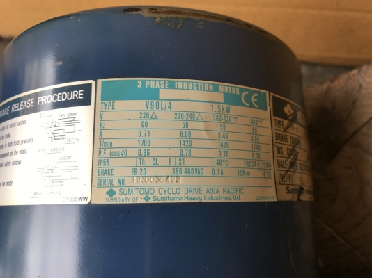 ขายมอเตอร์เกียร์ Cycro drive Sumitomo 2HP. 380V อัตราทด 1:35มีระบบเบรคในตัว สภาพสวยเดิมๆ วิ่งนิ่ม พร้อมใช้งาน ขายมอเตอร์เกียร์ Cycro drive Sumitomo 2HP. 380V อัตราทด 1:35มีระบบเบรคในตัว สภาพสวยเดิมๆ วิ่งนิ่ม พร้อมใช้งาน
