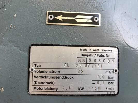 ขายปั้มแวคคั่มสูญญากาศ Vacuum pump Baujahr made in Germany ขนาด 1.5HP. 380V   สภาพสวยมาก ดูดแรง วิ่งนิ่ม พร้อมใช้งาน