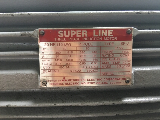 ขายมอเตอร์ 20 hp 1450 rpm 380V (ตามสภาพ)