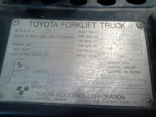 ขายTOYOTA-7FG35ขนาด3.5ตัน.เสาสูง5เมตร.เกียร์ออโต้สภาพสวยๆ450,000บาท