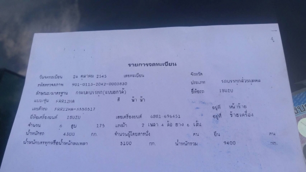 รถอีซูซุ 6 ล้อดั้ม FRR 175 แรงม้า. ปี 45. สนใจติดต่อ 081 - 6079515