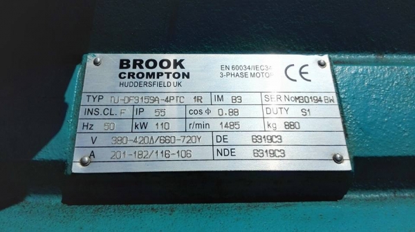 ** SOLD ** มอเตอร์ยุโรปของใหม่ BROOK Made in UK ขนาด 150 HP 1485 RPM 380V ใหม่ในห่อของสแปรในโรงงานไม่เคยโดนไฟ