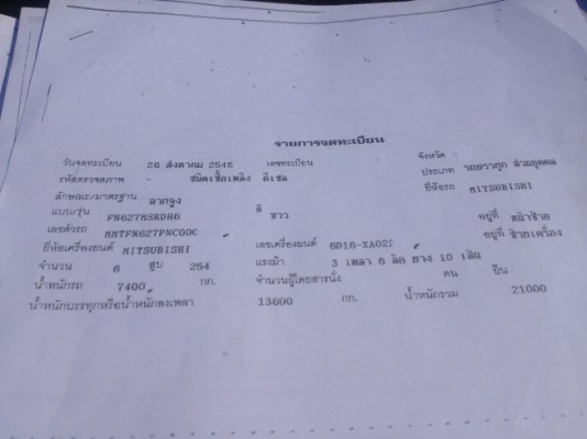ขาย MITSUBISHI MMTFN627PNC เครื่อง 6D16-XA 2เพลารถห้างแท้ปี46หัวคัซซี วางดั้มได้เลย