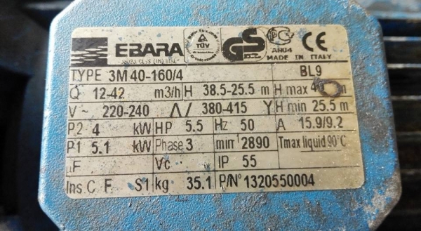 ** SOLD ** ปั้มน้ำหัวสแตนเลสอิตาลี่ EBARA 5.5 HP 380V ท่อ 2.5&quot;- 1.5&quot; ของสดเดิมตัดมาใหม่ๆพร้อมใช้ทุกตัว