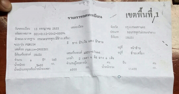 ขายหกล้อคอกสูง ISUZU FSR11H เครื่อง 6BD1 160 แรงม้า จดทะเบียนปี 2533 กระบะยาว 5.5 เมตร