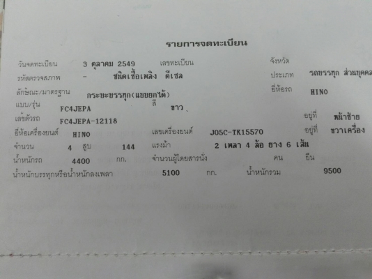 รถฮีโน่ 6 ล้อดั้ม FC4J 150 แรงม้า. ปี 49. สนใจติดต่อ 081 - 6079515