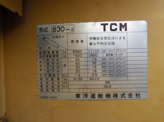 ขายรถตัก ยี่ห้อ TCM รุ่น 830-2