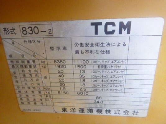 ขายรถตัก ยี่ห้อ TCM รุ่น 830-2
