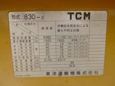ขายรถตัก ยี่ห้อ TCM รุ่น 830-2 ขายรถตัก ยี่ห้อ TCM รุ่น 830-2