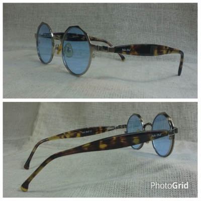 แว่นตาแนวสตีมพังค์  เจแปนิชแบรนด์หรู  เลนส์กระจก &#039;สีท้องฟ้า&#039; หายาก!  Vintage POLO CLUB handmade in Japan
