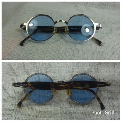 แว่นตาแนวสตีมพังค์  เจแปนิชแบรนด์หรู  เลนส์กระจก &#039;สีท้องฟ้า&#039; หายาก!  Vintage POLO CLUB handmade in Japan