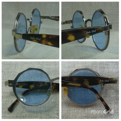 แว่นตาแนวสตีมพังค์  เจแปนิชแบรนด์หรู  เลนส์กระจก &#039;สีท้องฟ้า&#039; หายาก!  Vintage POLO CLUB handmade in Japan