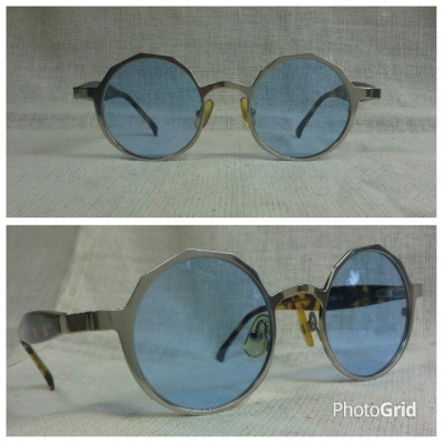 แว่นตาแนวสตีมพังค์  เจแปนิชแบรนด์หรู  เลนส์กระจก &#039;สีท้องฟ้า&#039; หายาก!  Vintage POLO CLUB handmade in Japan