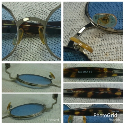 แว่นตาแนวสตีมพังค์  เจแปนิชแบรนด์หรู  เลนส์กระจก &#039;สีท้องฟ้า&#039; หายาก!  Vintage POLO CLUB handmade in Japan