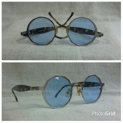 แว่นตาแนวสตีมพังค์  เจแปนิชแบรนด์หรู  เลนส์กระจก &#039;สีท้องฟ้า&#039; หายาก!  Vintage POLO CLUB handmade in Japan