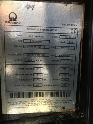 ขายเครื่องปั่นไฟ ยี่ห้อ PRAMAC 60 KVA ตู้นำเข้ายุโรป ขายเครื่องปั่นไฟ ยี่ห้อ PRAMAC 60 KVA ตู้นำเข้ายุโรป