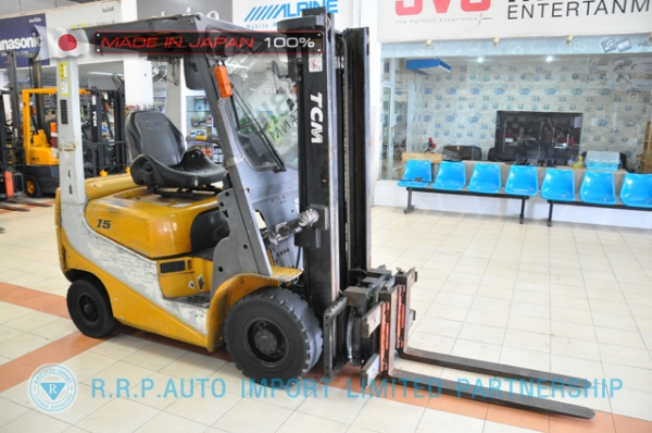 ขายรถโฟล์คลิฟท์มือสอง TCM-FD15T12-4IH00107 นำเข้าจากประเทศญี่ปุ่น 100\% ไม่เคยใช้งานในไทย ขายรถโฟล์คลิฟท์มือสอง TCM-FD15T12-4IH00107 นำเข้าจากประเทศญี่ปุ่น 100\% ไม่เคยใช้งานในไทย