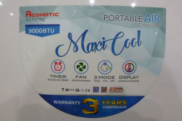 เครื่องปรับอากาศเคลื่อนที่ Aconatic รุ่น AN-PAC09L ขนาด 9,000 บีทียู มีรีโมท สภาพใหม่มาก